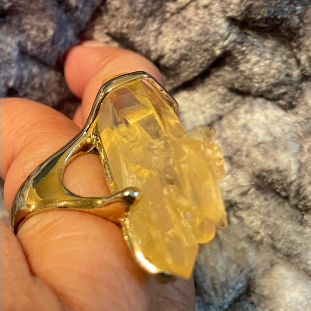 🌼 Stunning Large Raw Yellow quartz Jagged cut crystal Handcrafted Ring Size:8💥
